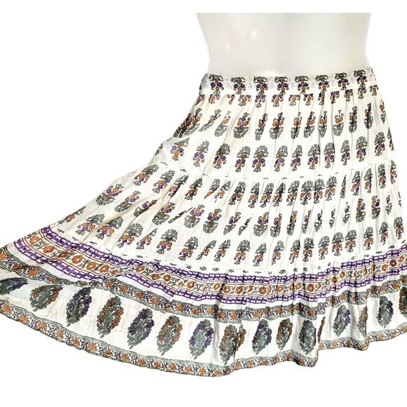Free People Boho Floral block Print Beachy Gypsy Style Drawstring Waist Skirt OS - Picture 5 of 12